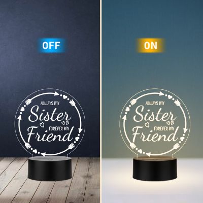 Sisterhood Quote 3D LED Night Lamp | Sentimental Acrylic Table Light  Decorative Bedside Lamp for Sister  Birthday or Raksha Bandhan Gift for Sister  Warm White Light & USB Powered